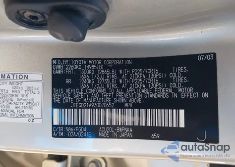 2003 Toyota Highlander из США, поврежденный, VIN JTEGD21A930070652